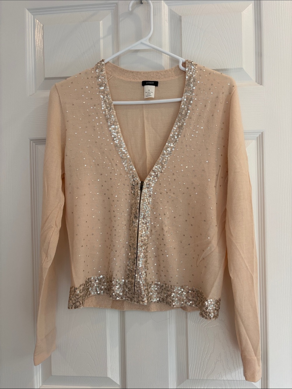 J. Crew Blush Sequin-Trim Cardigan